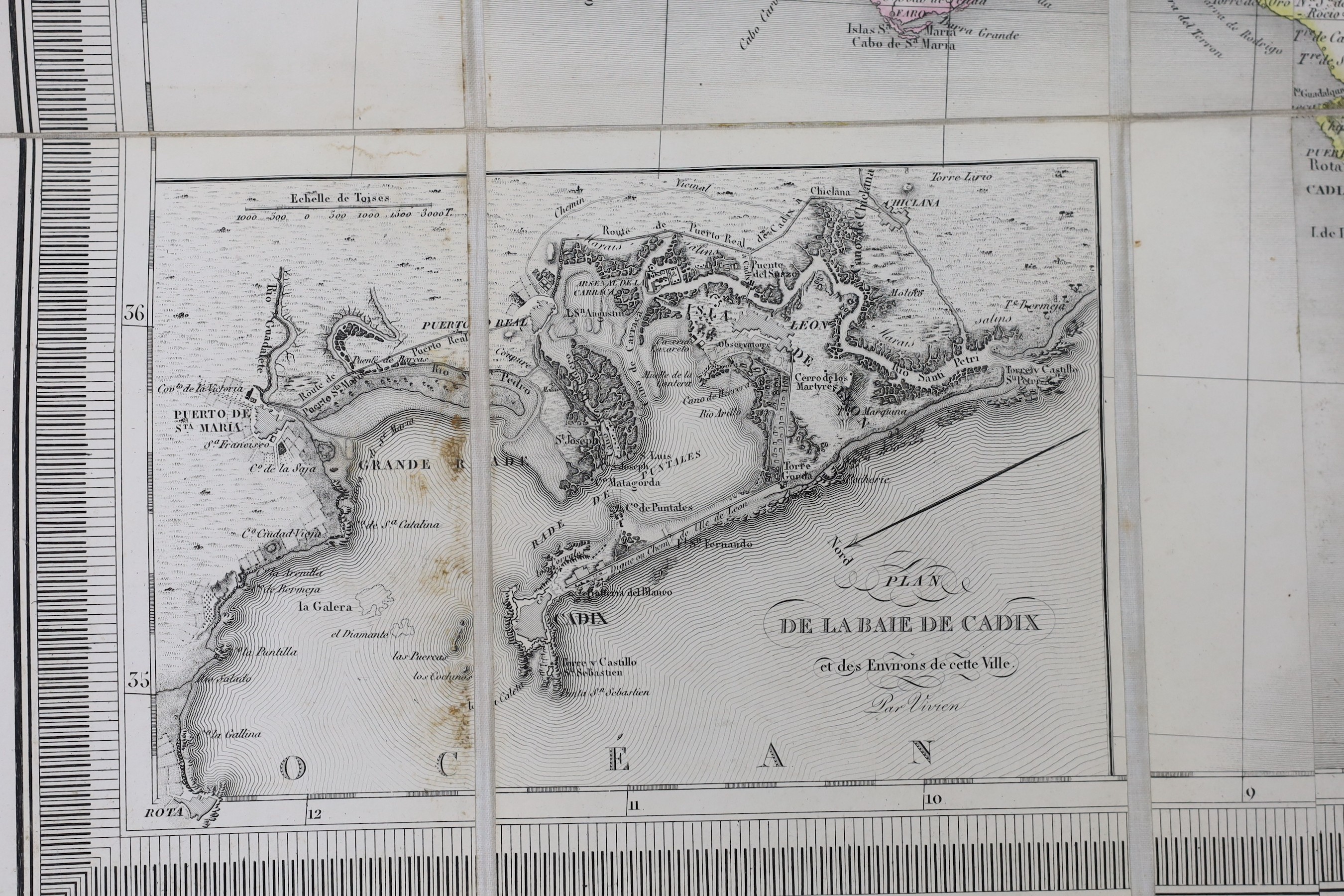 Wyld, James - Spain and Portugal, a set of 4 linen backed folding maps, coloured in outline, c.1820, 66 x 97.5cms., in worn slip case, together with Vivien de Saint-Martin, Louis - Carte des Royaumes d’Espagne et de Port